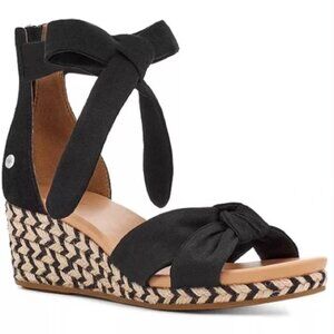 Ugg Yarrow Espadrille Wedge Sandals Ankle Bow Suede Leather Size 9 Women's